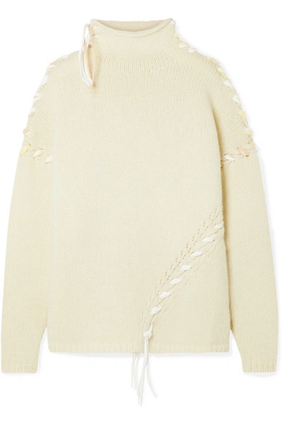 Shop Acne Studios Kaneta Oversized Whipstitched Wool Sweater In Cream