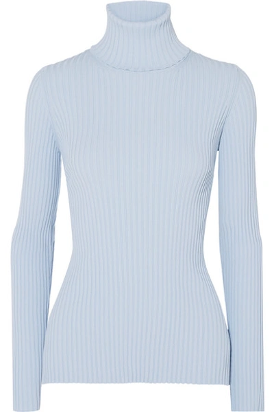 Shop Proenza Schouler Button-detailed Ribbed-knit Turtleneck Sweater In Blue