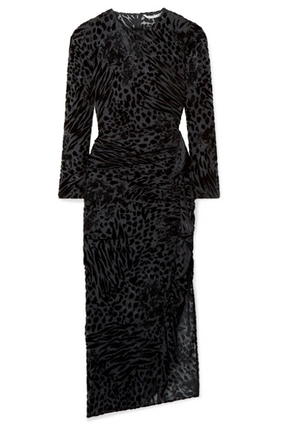 Shop Veronica Beard Lala Ruffled Flocked Chiffon Midi Dress In Black