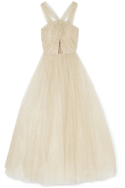 Shop Monique Lhuillier Cutout Glittered Tulle Gown In Ivory