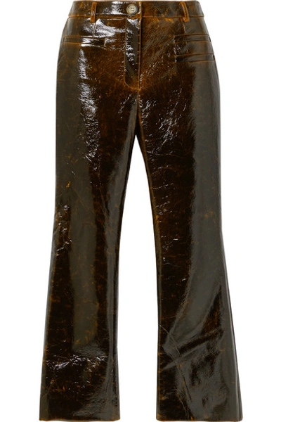 Shop Rejina Pyo Maeve Cropped Coated Wool-blend Flared Pants In Brown
