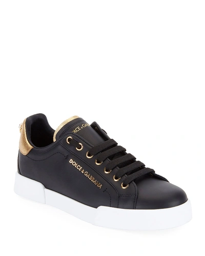 Shop Dolce & Gabbana Portofino Leather Sneakers In Black