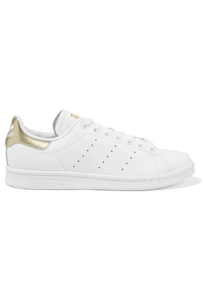 Shop Adidas Originals Stan Smith Metallic-trimmed Leather Sneakers In White