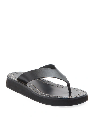 Shop The Row Ginza Flip-flop Smooth Calfskin Sandals In Black