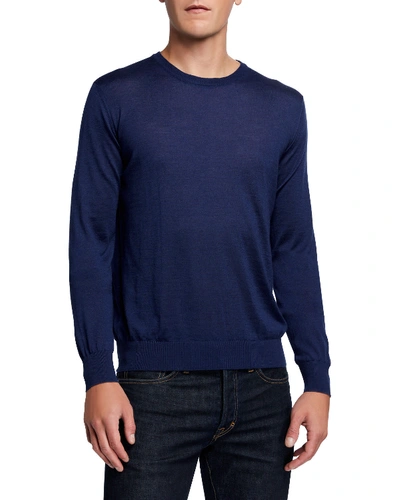 Shop Charvet Men's Solid Cashmere-silk Crewneck Sweater In Navy