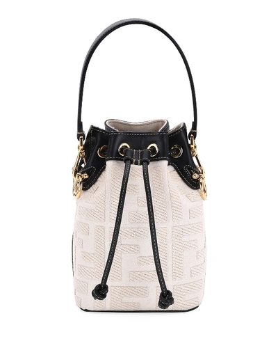 Shop Fendi Mon Tresor Mini Ff Embroidery Bucket Bag In White/black