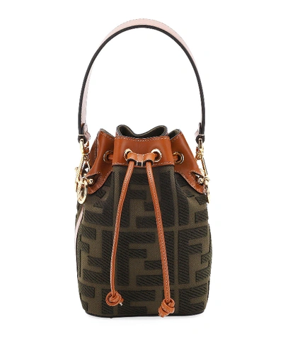 Shop Fendi Mon Tresor Mini Ff Embroidery Bucket Bag In Brown Pattern