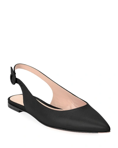 Shop Gianvito Rossi Leather Pointed-toe Slingback Flats In Black
