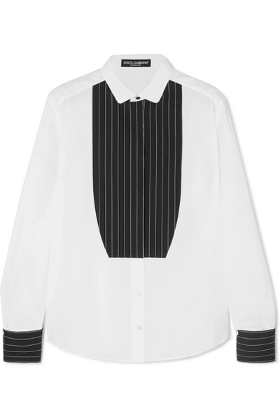 Shop Dolce & Gabbana Paneled Pinstriped Cotton-poplin Shirt In Black