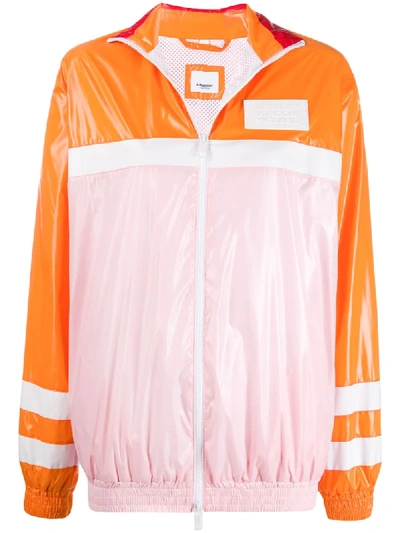 Shop Burberry Colour Block High-shine Jacket In Pink