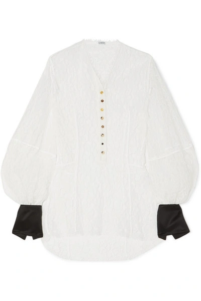 Shop Loewe Satin-trimmed Corded Lace Blouse In White
