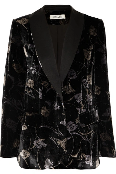 Shop Diane Von Furstenberg Tommy Satin-trimmed Metallic Floral-print Velvet Blazer In Black