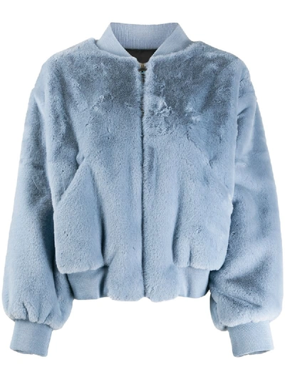 Shop Chiara Ferragni Faux Fur Wink Jacket In Blue