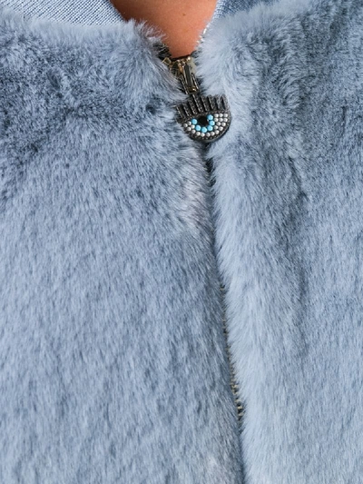 Shop Chiara Ferragni Faux Fur Wink Jacket In Blue
