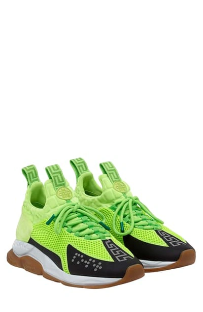 Shop Versace Cross Chainer Neoprene Sneaker In Lime/ Nero