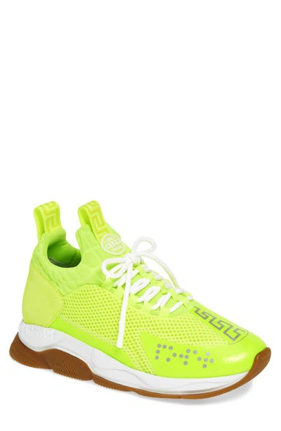 Shop Versace Cross Chainer Neoprene Sneaker In Yellow Fluo