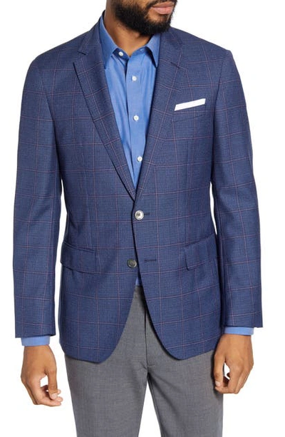 Shop Hugo Boss Hartlay Trim Fit Windowpane Wool Sport Coat In Blue/ Red Windowpane