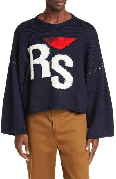 Shop Raf Simons Rs Intarsia Merino Wool Sweater In Dark Navy
