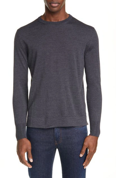 Shop Canali Crewneck Wool Sweater In Charcoal