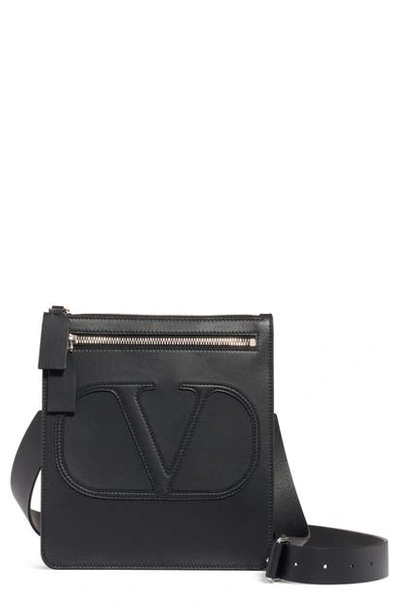 Shop Valentino Small V-logo Calfskin Leather Messenger Bag In Black