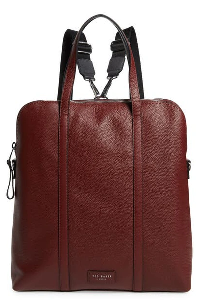 Shop Ted Baker Fabrik Leather Convertible Tote Bag In Dark Red