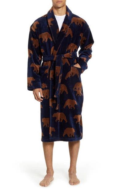 Shop Majestic Terry Velour Robe In Navy