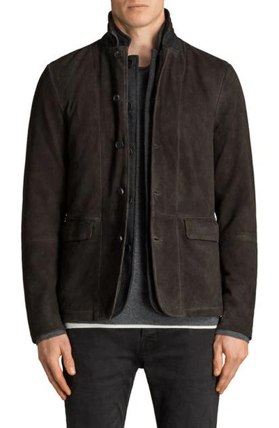 Shop Allsaints Survey Slim Fit Leather Blazer In Anthracite Grey
