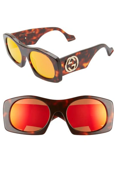 Shop Gucci 57mm Rectangular Sunglasses In Havana