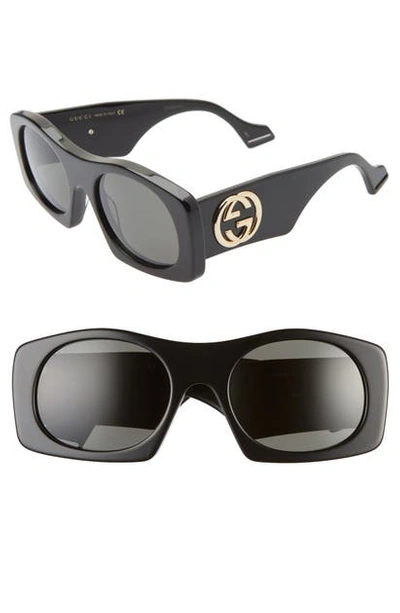 Shop Gucci 57mm Rectangular Sunglasses In Black