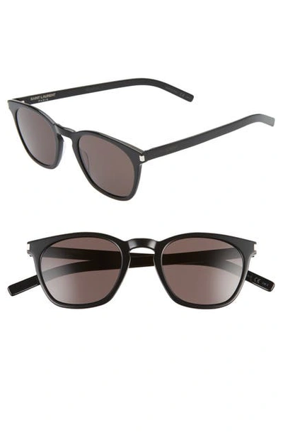 Shop Saint Laurent 49mm Rectangular Sunglasses In Black