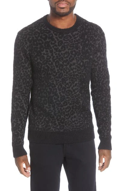 Shop John Varvatos Boulder Leopard Jacquard Crewneck Sweater In Black