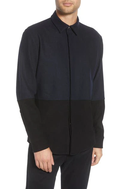 Shop Karl Lagerfeld Regular Fit Colorblock Wool Blend Shirt In Navy/ Black