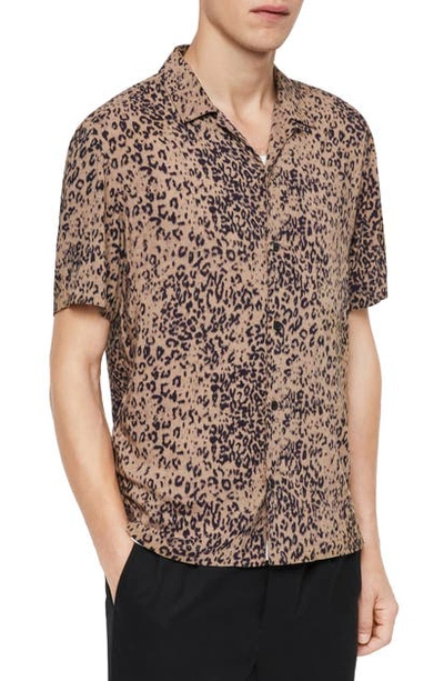 Shop Allsaints Patch Short Sleeve Button-up Camp Shirt In Brown/ Black