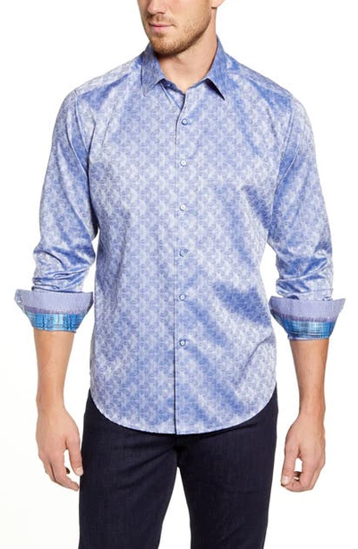 Shop Robert Graham Kane Regular Fit Paisley Stripe Button-up Sport Shirt In Blue