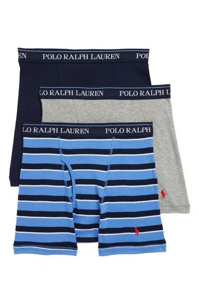 Shop Polo Ralph Lauren 3-pack Classic Fit Cotton Boxer Briefs In Blue/ Andover Heather/ Navy