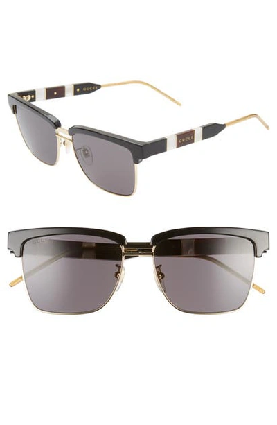 Shop Gucci 56mm Square Sunglasses In Shiny Black