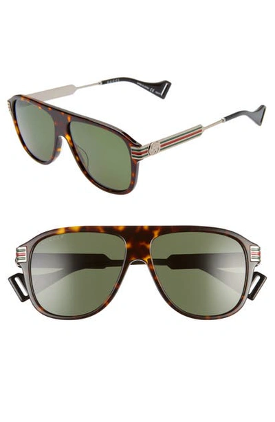 Shop Gucci 57mm Aviator Sunglasses In Shiny Dark Havana