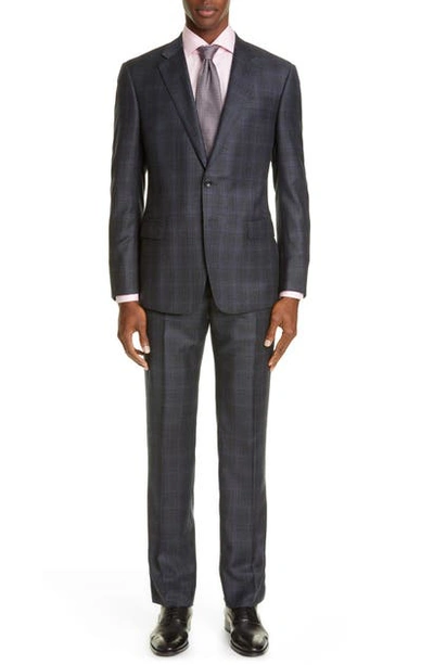 Shop Giorgio Armani Classic Fit Plaid Wool Suit In Grey/ Blue