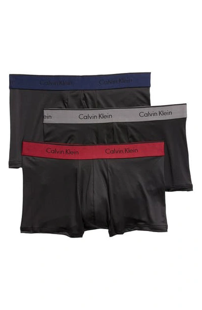 Shop Calvin Klein 3-pack Micro Stretch Trunks In Black/ Grey/ Raspberry/ Blue