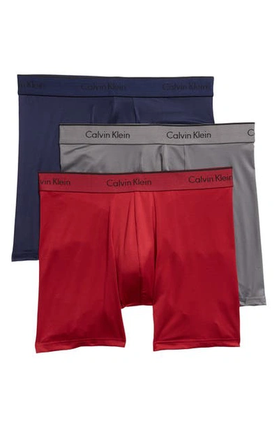 Shop Calvin Klein 3-pack Micro Stretch Boxer Briefs In Grey Sky/ Jam/ Blue Noir