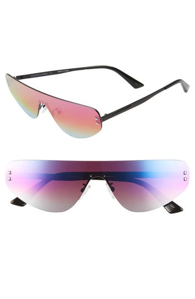 Shop Mcq By Alexander Mcqueen 145mm Flat Top Rimless Shield Sunglasses In Silver/ Multicolor Mirror
