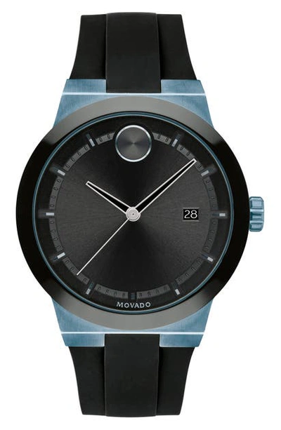 Shop Movado Bold Fusion Silicone Strap Watch, 42mm In Black/ Blue