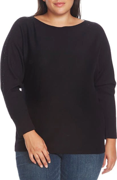 Shop Vince Camuto Embellished Dolman Sleeve Sweater In Rich Black