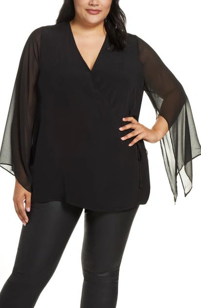 Shop Estelle Claremont Sheer Bawing Sleeve Blouse In Black