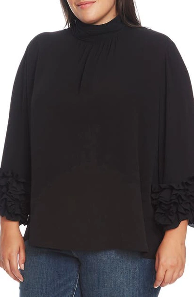 Shop Vince Camuto Shirred Detail Ruffle Sleeve Blouse In Rich Black