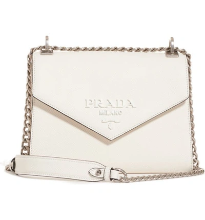 Shop Prada Monochrome Saffiano Leather Shoulder Bag In Bianco