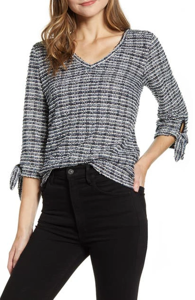Shop Vince Camuto Tie Cuff Nubby Sweater In Classic Navy