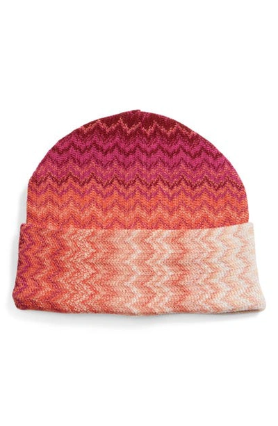 Shop Missoni Ombre Zigzag Wool Blend Beanie In Red Multi