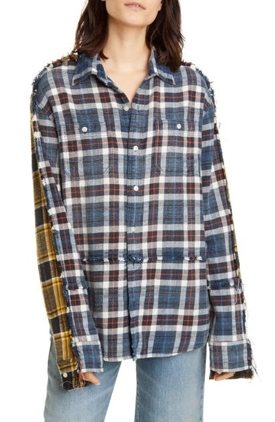 Shop R13 Mended Double Plaid Shirt In Blue W Green Plaid