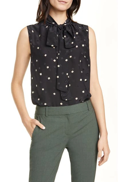 Shop Theory Square Dot Tie Neck Sleeveless Silk Blouse In Black Multi